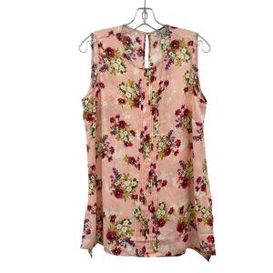 Lex & Madison Womens Floral Top Pleated Sleeveless Size Large